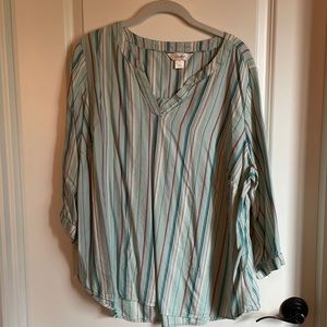 Blue striped 3/4 length sleeve blouse